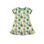 10.10 Pre-order GSD2902 Baby Girls Mardi Gras mask green short sleeve dress