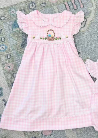 Preorder 11.04 MOQ 5 pcs GSD2913 Easter Bunny Pink Plaid Girl's Dress