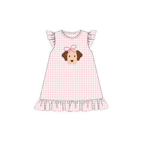 Preorder 11.04 MOQ 5 pcs GSD2914 Dog Pink Plaid Girl's Dress