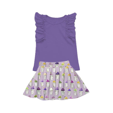 Preorder 11.20 MOQ 5 pcs GSD2929 Drinks Purple Girls Skirt Set