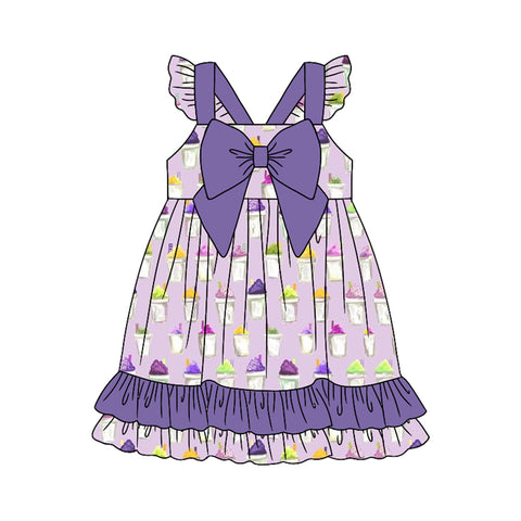 Preorder 11.20 MOQ 5 pcs GSD2930 Drinks Purple Bows Girl's Dress