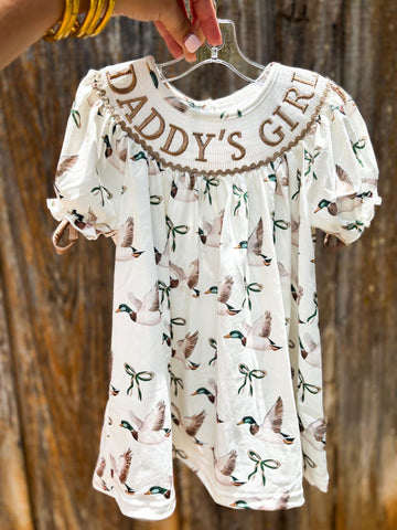 Preorder 11.20 MOQ 5 pcs GSD2933 Daddy's Girl Mallard Ducks Bows Girl's Dress