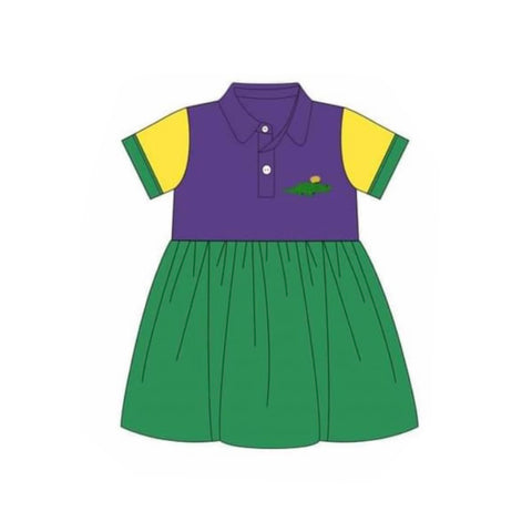 Preorder 11.20 MOQ 5 pcs GSD2935 Mardi Gras Crocodile Girl's Polo Dress