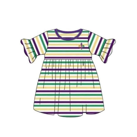 Preorder 11.20 MOQ 5 pcs GSD2936 Mardi Gras Stripe Girl's Dress