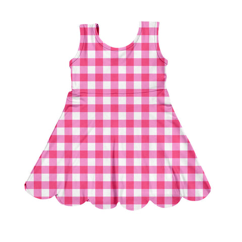 Preorder 11.21 MOQ 5 pcs GSD2937 Valentine's Day Pink Plaid Yoga Girl's Dress Onesie