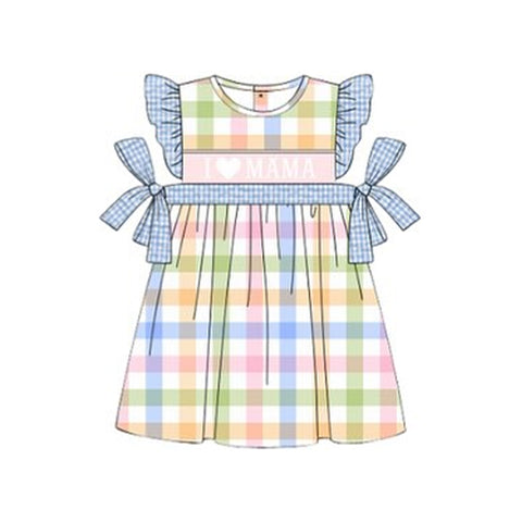 Preorder 11.21 MOQ 5 pcs GSD2940 I Love Mom Blue Plaid Girl's Dress