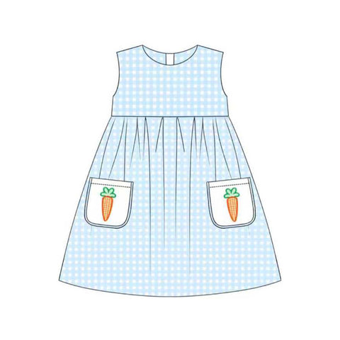 Preorder 11.21 MOQ 5 pcs GSD2941 Easter Carrot Blue Plaid Girl's Dress