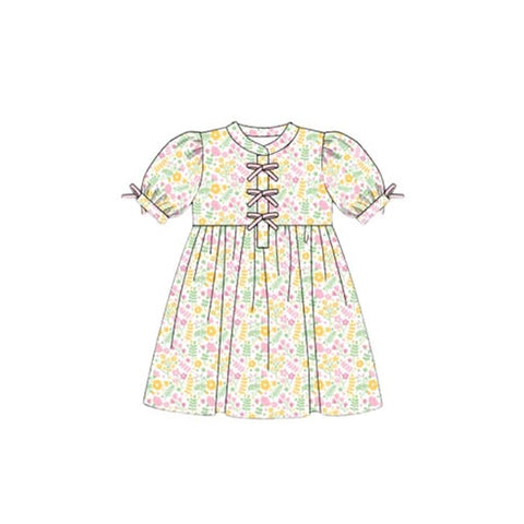 Preorder 11.21 MOQ 5 pcs GSD2943 Flower Floral Bows Pink Girl's Dress