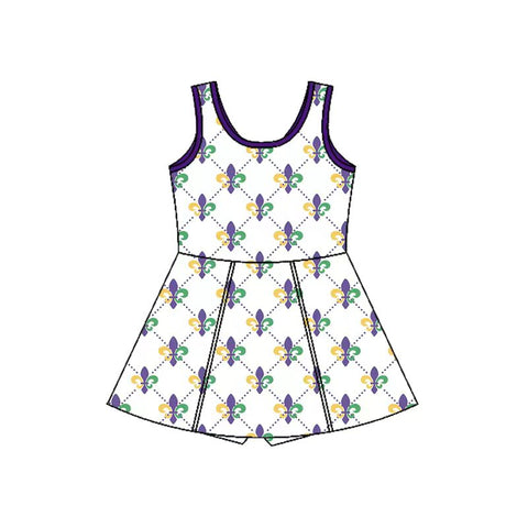 Preorder 11.23 MOQ 5 pcs GSD2944 Mardi Gras Purple Yoga Girl's Dress Onesie