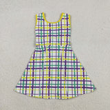 GSD2945 Mardi Gras Plaid Purple Yoga Girl's Dress Onesie