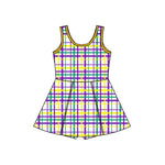 Preorder 11.23 MOQ 5 pcs GSD2945 Mardi Gras Plaid Purple Yoga Girl's Dress Onesie