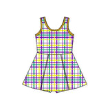 Preorder Samples GSD2945 Mardi Gras Plaid Purple Yoga Girl's Dress Onesie