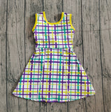 Preorder Samples GSD2945 Mardi Gras Plaid Purple Yoga Girl's Dress Onesie