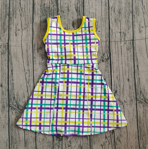 Preorder Samples GSD2945 Mardi Gras Plaid Purple Yoga Girl's Dress Onesie