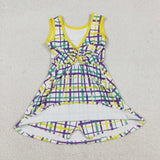 GSD2945 Mardi Gras Plaid Purple Yoga Girl's Dress Onesie