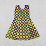 GSD2946 Mardi Gras Plaid Purple Yoga Girl's Dress Onesie