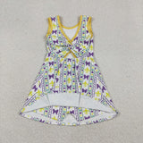 GSD2947 Mardi Gras Bows Purple Yoga Girl's Dress Onesie