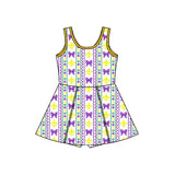 Preorder Samples GSD2947 Mardi Gras Bows Purple Yoga Girl's Dress Onesie
