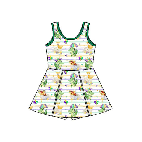 Preorder 11.23 MOQ 5 pcs GSD2950 Mardi Gras Crocodile Yoga Girl's Dress Onesie