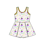 Preorder 11.23 MOQ 5 pcs GSD2951 Mardi Gras Mask Yoga Girl's Dress Onesie