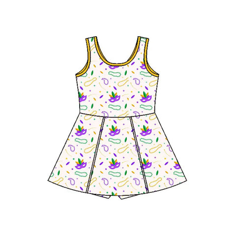 Preorder 11.23 MOQ 5 pcs GSD2951 Mardi Gras Mask Yoga Girl's Dress Onesie