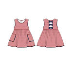 Preorder 11.23 MOQ 5 pcs GSD2952 4th of July Flag Red Stripe Bows Girl's Dress