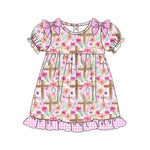 Preorder 11.24 MOQ 5 pcs GSD2959 Easter Cross Flower Bows Girl's Dress