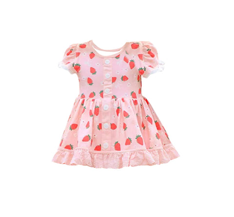 Preorder 11.25 MOQ 5 pcs GSD2964 Strawberry Pink Buttons Girl's Dress