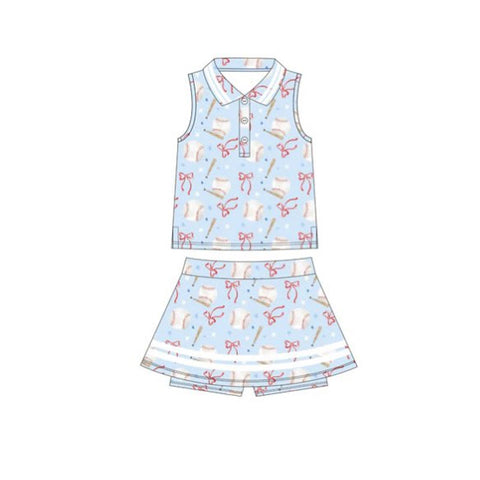 Preorder 11.28 MOQ 5 pcs GSD2976 Baseball Bows Polo Yoga Girls Skorts Set