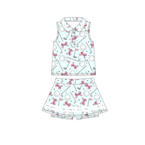 Preorder 11.28 MOQ 5 pcs GSD2977 Golf Bows Polo Yoga Girls Skorts Set