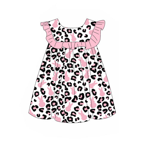 Preorder 11.29 MOQ 5 pcs GSD2981 Easter Bunny Leopard Pink Girl's Dress