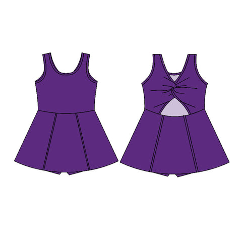 Preorder 12.01 MOQ 5 pcs GSD2986 Solid Color Purple Yoga Girl's Dress Onesie