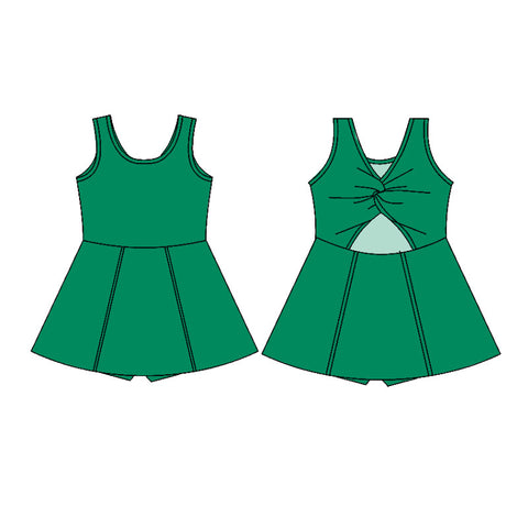 Preorder 12.01 MOQ 5 pcs GSD2988 Solid Color Green Yoga Girl's Dress Onesie
