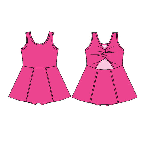 Preorder 12.01 MOQ 5 pcs GSD2989 Solid Color Pink Yoga Girl's Dress Onesie