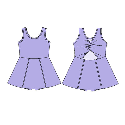 Preorder 12.01 MOQ 5 pcs GSD2991 Solid Color Purple Yoga Girl's Dress Onesie