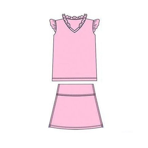 Preorder 12.03 MOQ 5 pcs GSD3012 Solid Color Pink Ruffles Yoga Girls Skorts Set