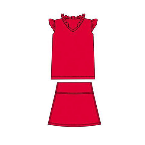 Preorder 12.03 MOQ 5 pcs GSD3013 Solid Color Red Ruffles Yoga Girls Skorts Set