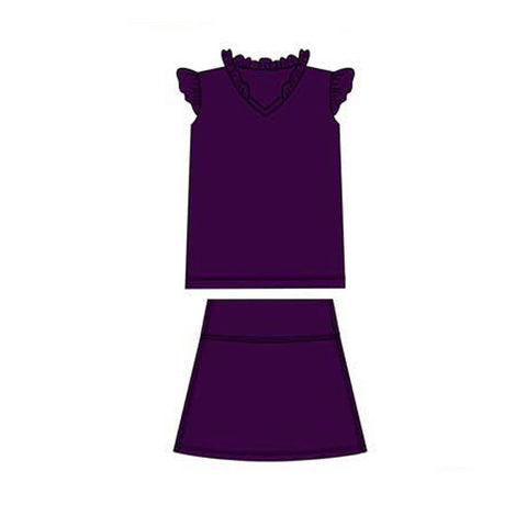 Preorder 12.03 MOQ 5 pcs GSD3014 Solid Color Purple Ruffles Yoga Girls Skorts Set