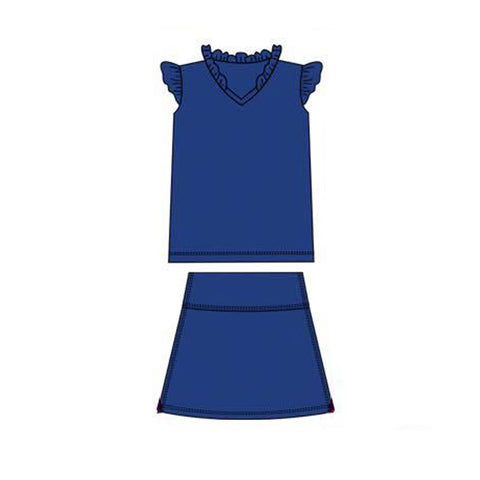 Preorder 12.03 MOQ 5 pcs GSD3015 Solid Color Blue Ruffles Yoga Girls Skorts Set