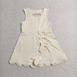 GSD3027 Yellow Plaid Bows Yoga Girl's Dress Onesie