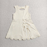 GSD3027 Yellow Plaid Bows Yoga Girl's Dress Onesie