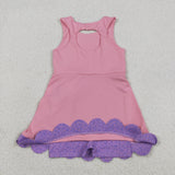 GSD3028 Pink Flower Bows Yoga Girl's Dress Onesie