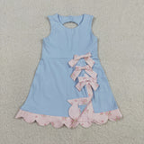 GSD3030 Princess Bows Sky Blue Flower Yoga Girl's Dress Onesie