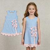 GSD3030 Princess Bows Sky Blue Flower Yoga Girl's Dress Onesie