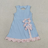 GSD3030 Princess Bows Sky Blue Flower Yoga Girl's Dress Onesie