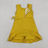 GSD3031 Solid Color Yellow Ruffles Yoga Girl's Dress Onesie