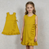 GSD3031 Solid Color Yellow Ruffles Yoga Girl's Dress Onesie