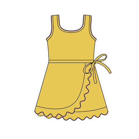 Preorder 12.05 MOQ 5 pcs Solid Color Yellow Ruffles Yoga Girl's Dress Onesie