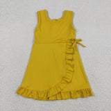 GSD3031 Solid Color Yellow Ruffles Yoga Girl's Dress Onesie