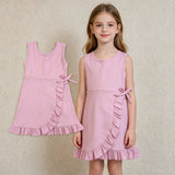 GSD3034 Solid Color Pink Ruffles Yoga Girl's Dress Onesie